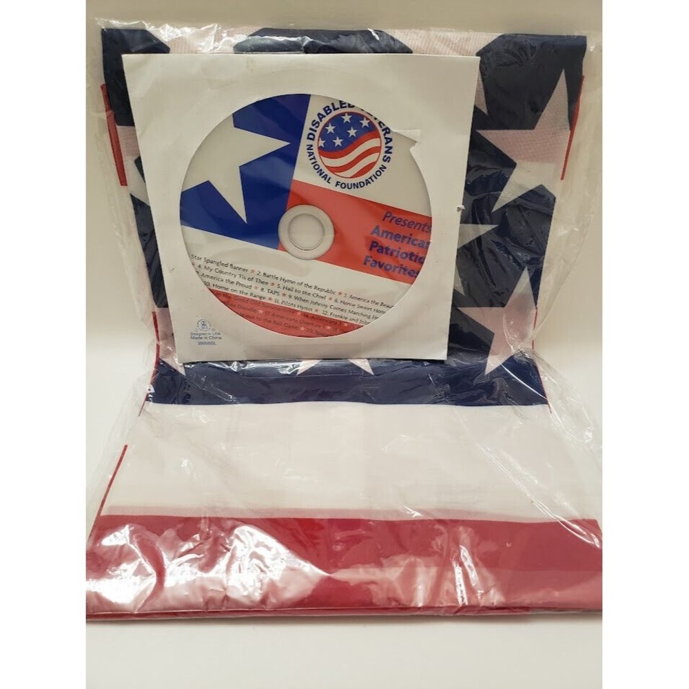 US American Flag Sleeve & Hem House Pole Banner 2.5' x 4' w/patriotic music CD